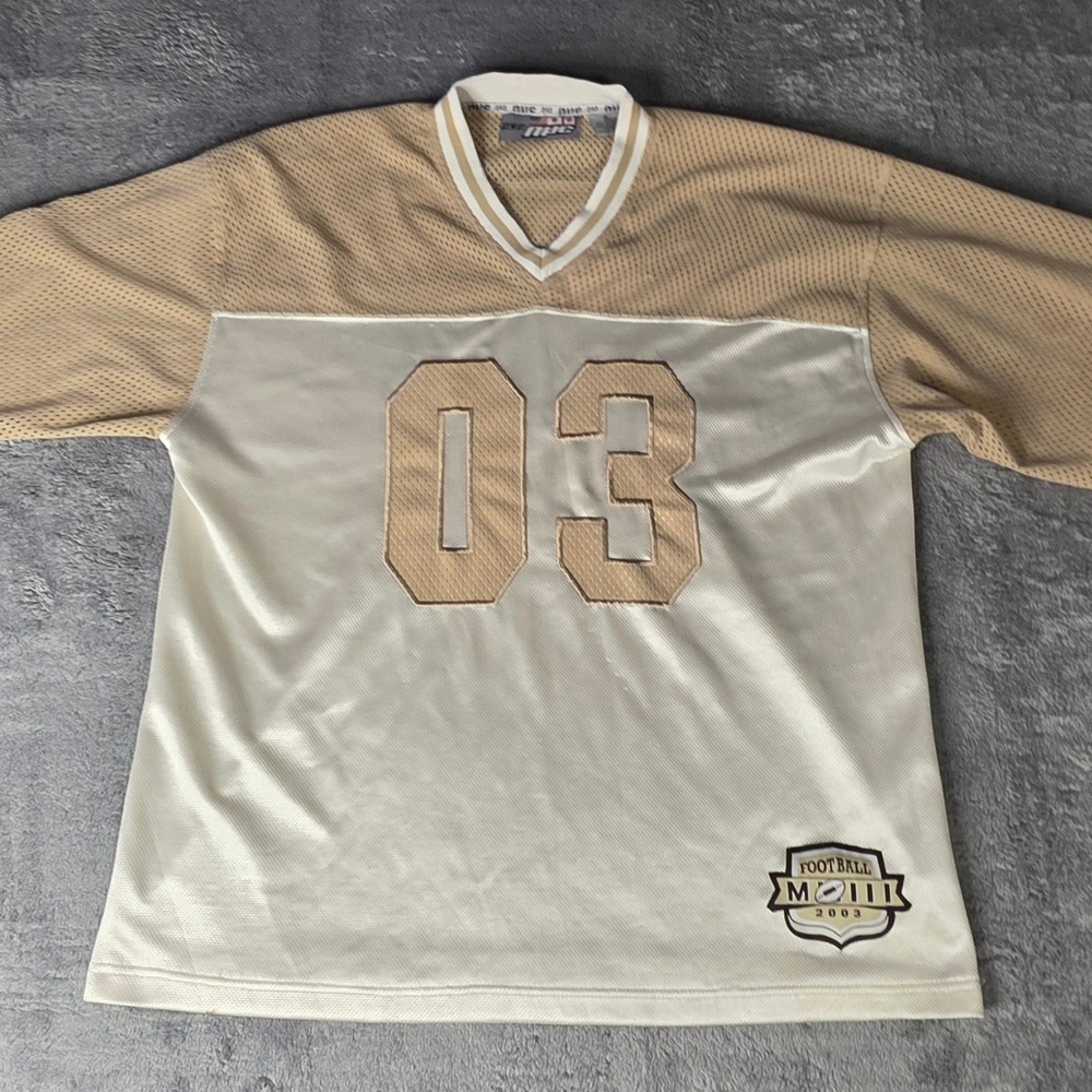 212 NYC Mens XL Football Jersey Cream Tan 03 Mesh Streetwear 2003 V-Neck